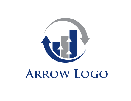 bar chart with arrows and swoosh arrows