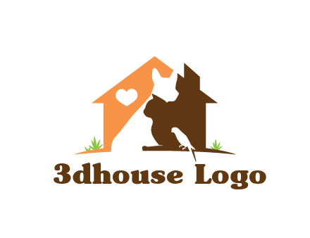 negative spacing dog with cat and bird in house
