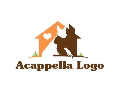 negative spacing dog with cat and bird in house