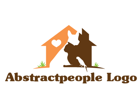 negative spacing dog with cat and bird in house