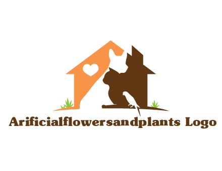negative spacing dog with cat and bird in house