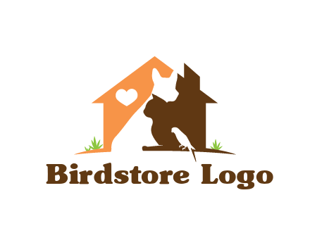 negative spacing dog with cat and bird in house