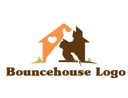 negative spacing dog with cat and bird in house
