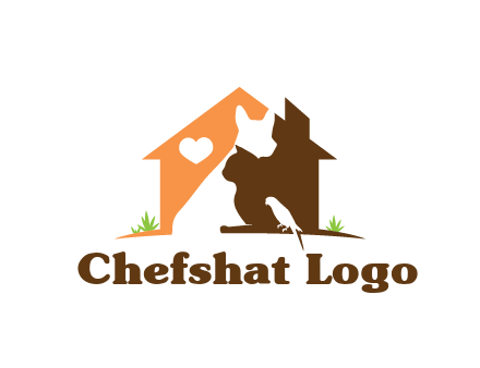 negative spacing dog with cat and bird in house