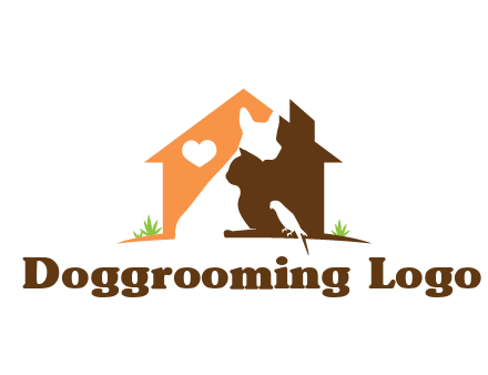 negative spacing dog with cat and bird in house
