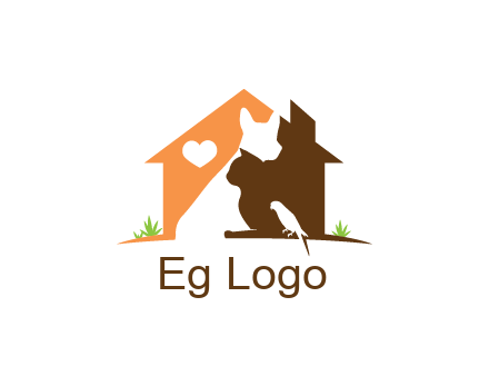 negative spacing dog with cat and bird in house