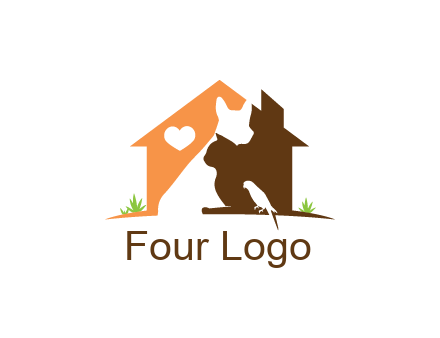 negative spacing dog with cat and bird in house