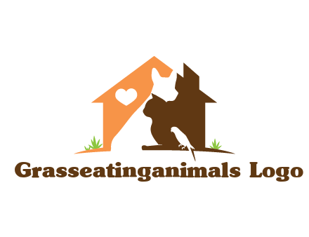 negative spacing dog with cat and bird in house