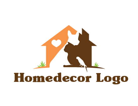 negative spacing dog with cat and bird in house