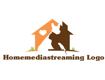 negative spacing dog with cat and bird in house
