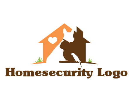 negative spacing dog with cat and bird in house