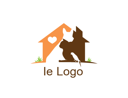 negative spacing dog with cat and bird in house