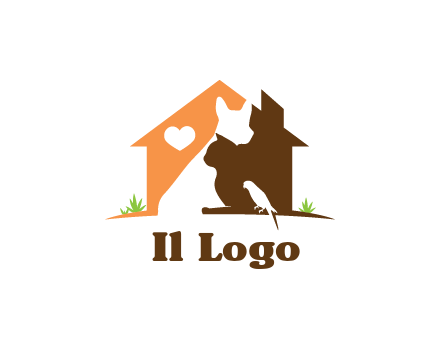 negative spacing dog with cat and bird in house