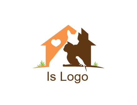 negative spacing dog with cat and bird in house