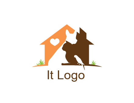 negative spacing dog with cat and bird in house