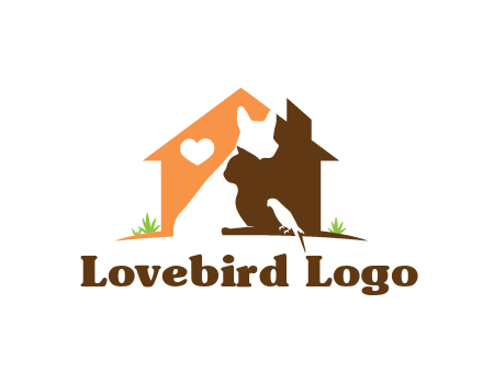 negative spacing dog with cat and bird in house