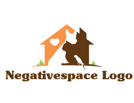 negative spacing dog with cat and bird in house