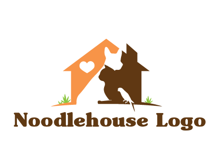 negative spacing dog with cat and bird in house