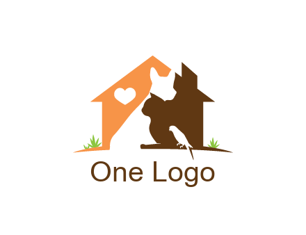 negative spacing dog with cat and bird in house