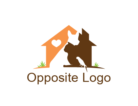negative spacing dog with cat and bird in house
