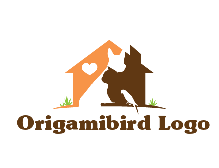 negative spacing dog with cat and bird in house