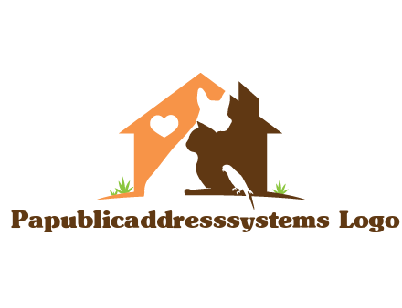 negative spacing dog with cat and bird in house