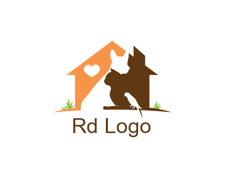 negative spacing dog with cat and bird in house
