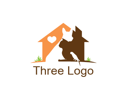 negative spacing dog with cat and bird in house
