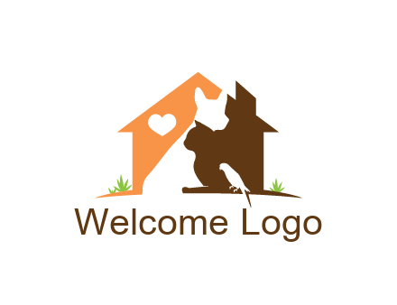 negative spacing dog with cat and bird in house