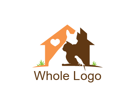 negative spacing dog with cat and bird in house