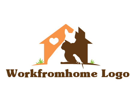 negative spacing dog with cat and bird in house