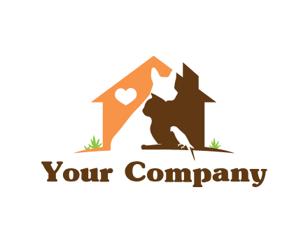 negative spacing dog with cat and bird in house