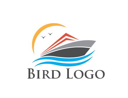 abstract cruise ship with crescent and birds