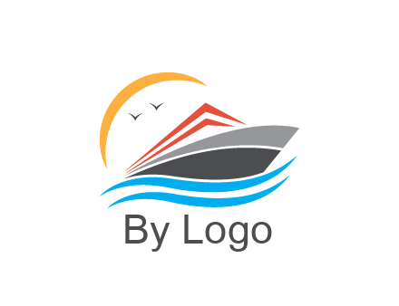 abstract cruise ship with crescent and birds