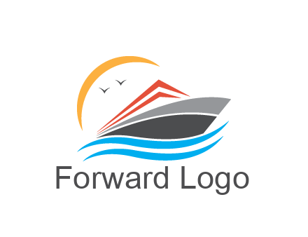 abstract cruise ship with crescent and birds