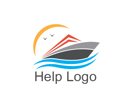 abstract cruise ship with crescent and birds