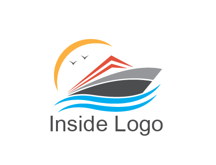 abstract cruise ship with crescent and birds