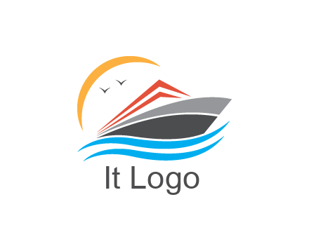 abstract cruise ship with crescent and birds