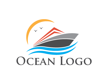 abstract cruise ship with crescent and birds