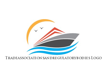 abstract cruise ship with crescent and birds