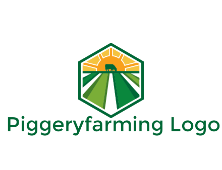 sun behind cow with field in hexagon