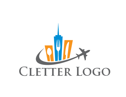 negative spacing utensils in skyscrapers with swoosh and airplane