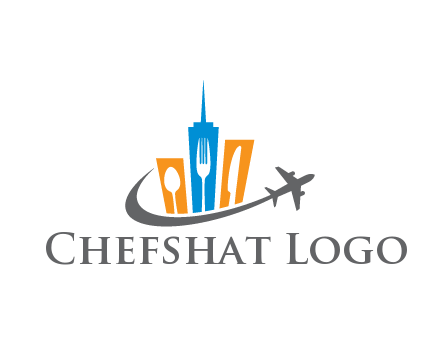 negative spacing utensils in skyscrapers with swoosh and airplane