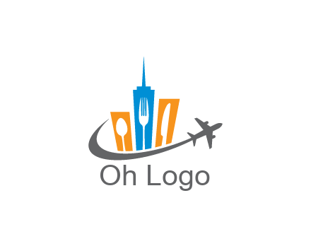 negative spacing utensils in skyscrapers with swoosh and airplane