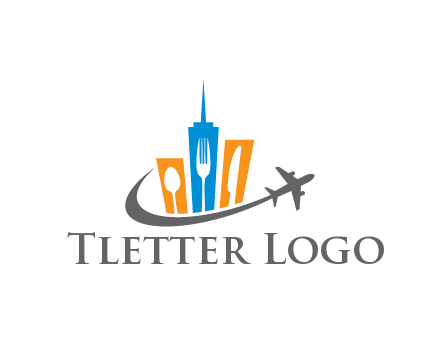 negative spacing utensils in skyscrapers with swoosh and airplane
