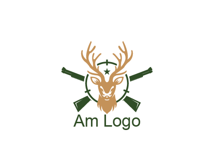 hunting rifles behind deer head on target with star