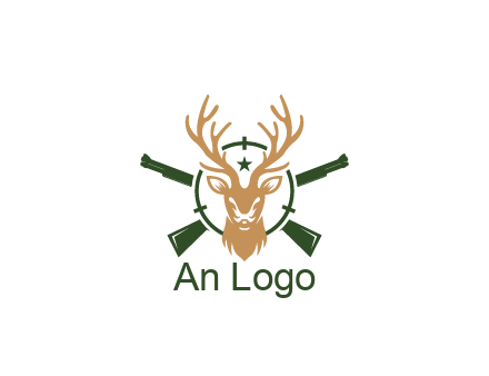 hunting rifles behind deer head on target with star