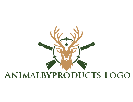 hunting rifles behind deer head on target with star