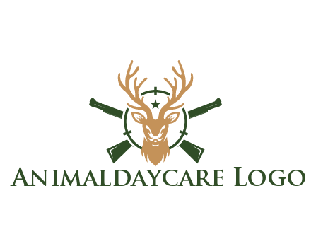 hunting rifles behind deer head on target with star