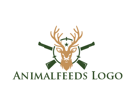 hunting rifles behind deer head on target with star